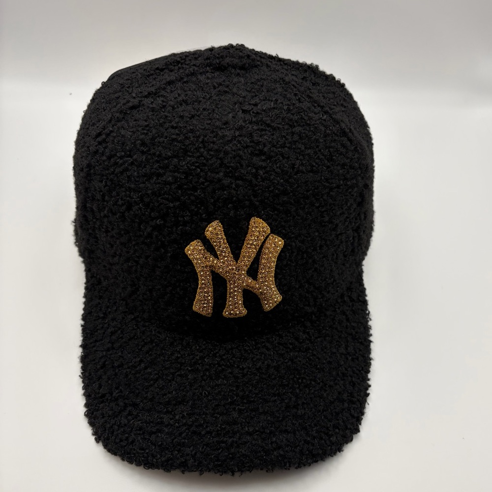 NEW Sherpa NY Rhinestone (Gold) Logo ponytail baseball cap with Red satin lining - Picture 5 of 10
